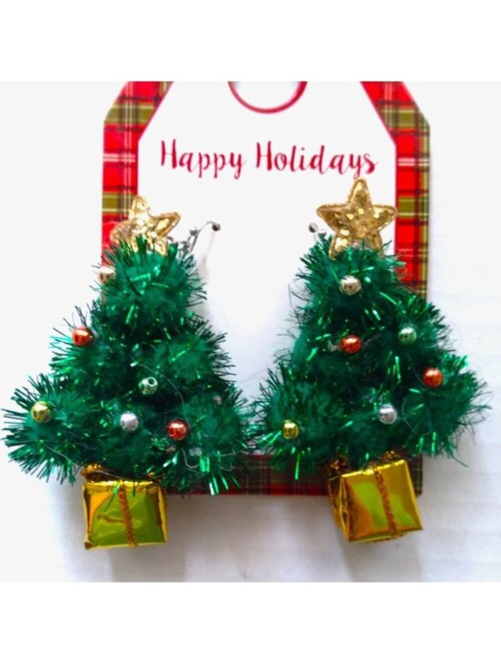 Earrings Christmas Tree Dangle Ornaments Gift Sparkly Deco Holiday Fun Pom Pom